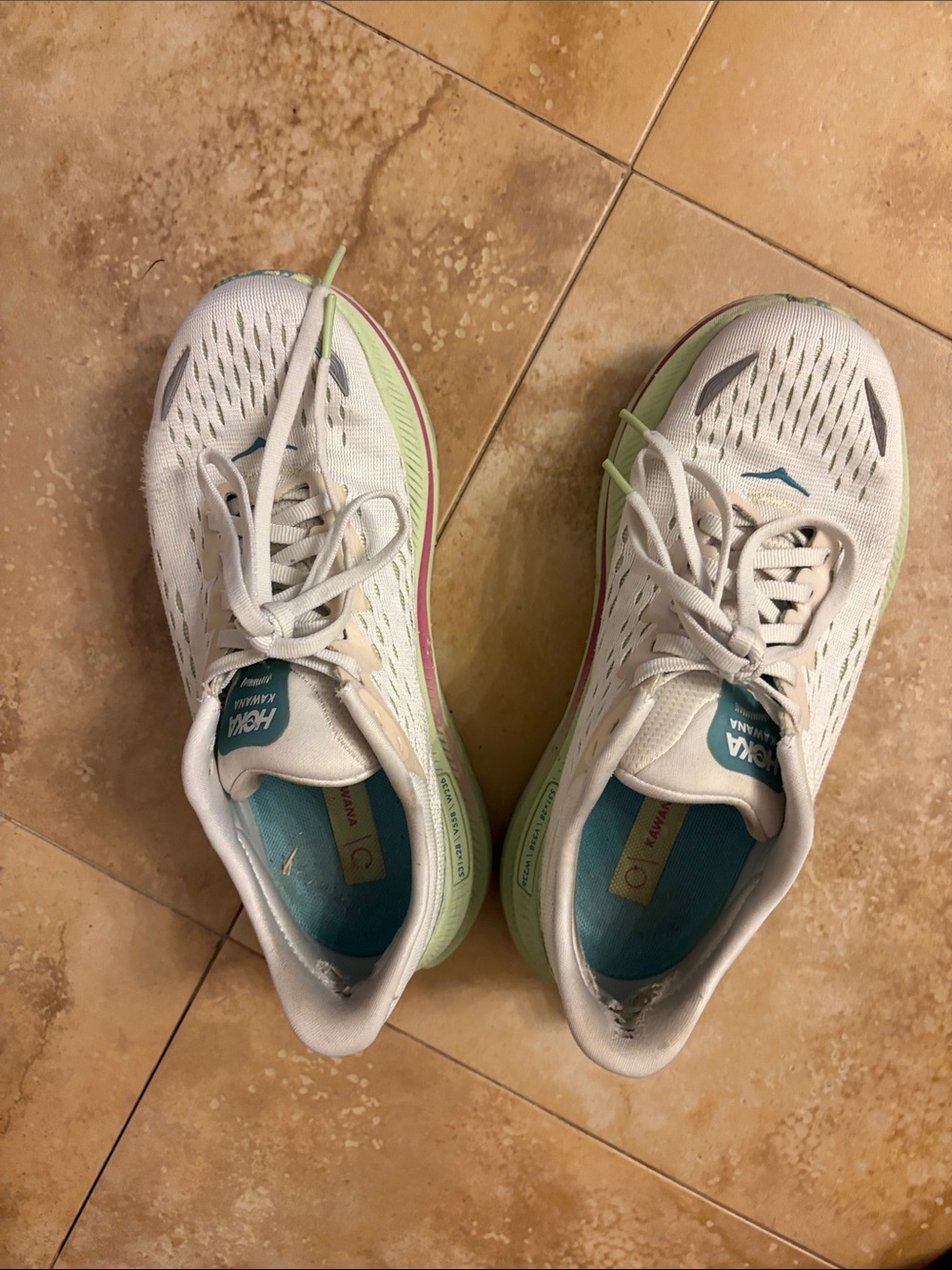 Hoka Women's White Running Shoes with Mint and Teal Accents